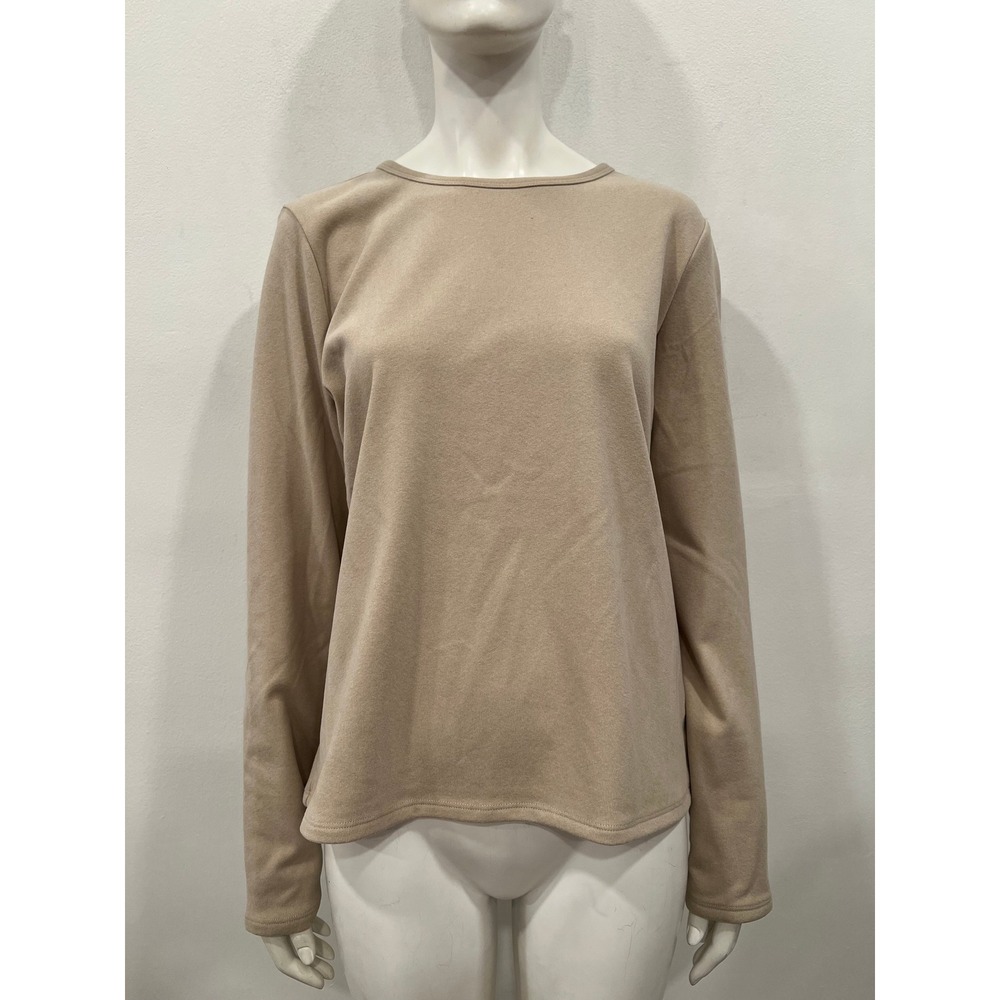 Cyrus Essentials Womens Top Tan Beige Ribbed Crewneck Knit Pullover Size XL